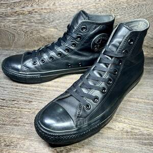 ◆CONVERSE◆コンバース オールスター 27.0cm（表記JPN27.0）ハイカット レザースニーカー 黒 メンズ 革靴 靴 レザー 中古 宅急便 即決