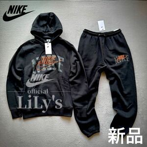 新品未使用　NIKE上下セットアップ　Ｌサイズ　黒　オレンジ　スウォッシュ　 スウェット　FV4448 FV4454 ナイキ