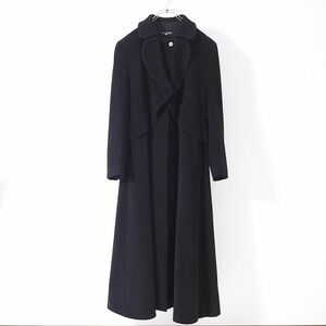 4-TD061 【美品】ジョルジオアルマーニ GIORGIO ARMANI 最高峰 黒タグ フリル ロングコート ブラック 46 レディース