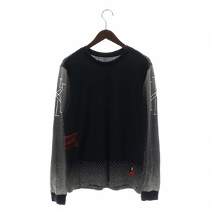 ナイキ NIKE DRI-FIT マインド DF L/S Tシャツ カットソー ロンT 長袖 クルーネック プリント 総柄 ロゴ L 黒 白 AJ9697-010