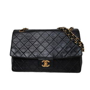 CHANEL 1番台 ヴィンテージ ラムスキン マトラッセ25 Wチェーン ショルダーバッグ 25 ブラック シャネル KL4BUHKS27