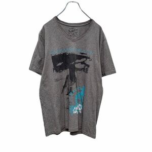 半袖 プリント Tシャツ L グレー サマー ビーチ Vネック 古着卸 アメリカ仕入れ a408-5182