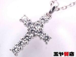 ミキモト 美品 ダイヤ 0.22ct クロス ペンダント ネックレス K18WG ホワイトゴールド