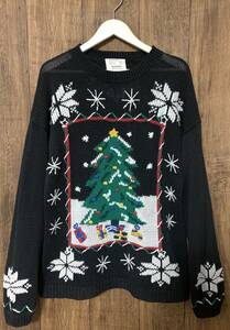 アグリー セーター クリスマス ニット 黒 刺繍 ツリー 雪 プレゼント 豪華 カントリー ヴィンテージ vintage used 古着/ club723(N365)