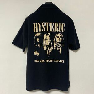 美品 ヒステリックグラマー バッド ガール パイル オープンカラー シャツ S hysteric BAD GIRL ブラック