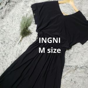 INGNIイング Mサイズ　半袖ワンピース　ロング　ネイビー　美品