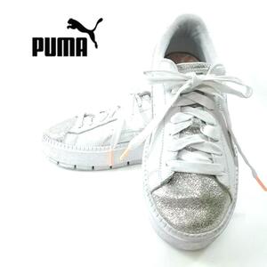 hws00717 プーマ PUMA 369160 スニーカー 厚底 ラメ US7 ホワイト シルバー レディース レースアップ