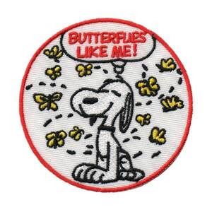 ワッペン SNOOPY butterfly (7.5x7.5cm)スヌーピー 手芸 カスタム モーター ヴィンテージ パッチワーク アメリカ US E021