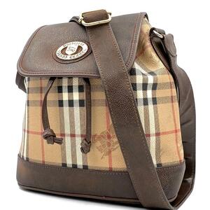 BURBERRY バーバリー ノバチェック レザー 巾着ショルダーバッグ シャドーホース PVC 肩掛け ブラウン