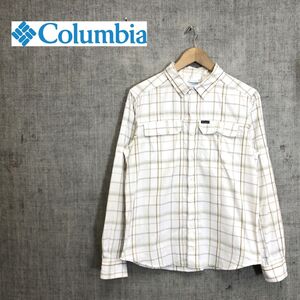 1O1330-O◆ Columbia コロンビア 長袖シャツ チェック ナイロン メッシュ アウトドア トップス◆sizeS ホワイト イエロー