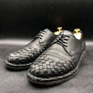 M3631 良品 BOTTEGA VENETA ボッテガヴェネタ イントレチャート レザー シューズ メンズ 40.5/25.5cm相当 ブラック 黒 靴 