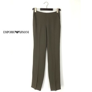 A7383/訳あり 極美品 春夏 EMPORIO ARMANI アルマーニ アセテート レーヨン チェック テーパード スラックス パンツ 42 M程 茶/レディース