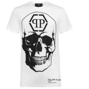 【CU】PHILIPP PLEIN フィリップ プレイン 半袖 Ｔシャツ MTK3282【M】 ホワイト エンボス スカル Skull ロゴ 【新品・正規品】