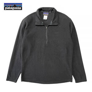 USA 古着 PATAGONIA パタゴニア アウトドア シンチラ ハーフジップ 薄手 インナー フリースシャツ 刺繍ロゴ メンズS ブラック AA0266