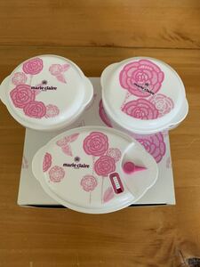 台所用品 marie claire マリ・クレール 電子レンジ容器　3個セット 花柄 ピンク かわいい 新品 未使用品 送料無料