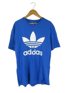 アディダス adidas Tシャツ 丸首 半袖 プリント ロゴ サイズL ブルー 国内正規 QQQ メンズ