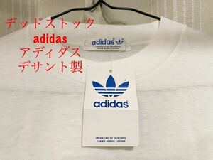 80s デッドストック タグ付き adidas アディダス デサント製 Tシャツ トレフォイルロゴ ヴィンテージ ワンポイント シングルステッチ