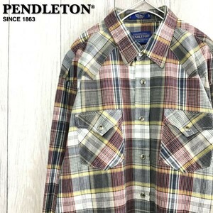 ★USA直輸入★状態良好!!★【PENDLETON ペンドルトン】チェック柄 コットン 長袖 ウエスタンシャツ[M]赤 グレー 人気 サーフィン K-483