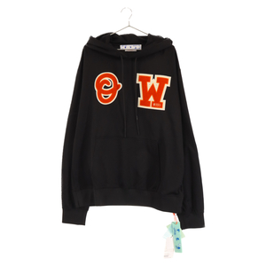 OFF-WHITE オフホワイト PATCH SLIM HOODIEBLACKORANGE パッチスリム クルーネックパーカー ブラック OMBE22-RTW0138