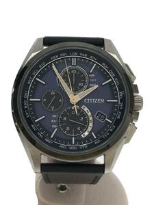 CITIZEN◆ATTESA/ソーラー腕時計/アナログ/レザー/NVY/BLK/H804-T025561