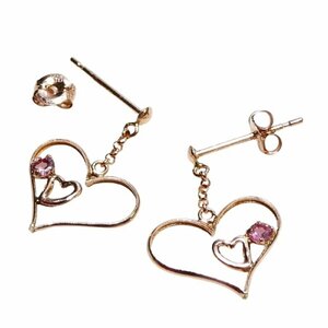 J◇K10 揺れる ハードデザイン ピアス ストーン付 ピンク 10金 ゴールド スタッドピアス gold earrings 【ネコポスOK】