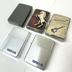 F808-G1-857▲【未使用品あり】 Zippo ジッポ オイルライター 5点セット UNION 76 エレキギター 楽器 馬 ハネウマ etc