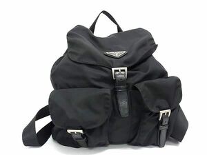 1円 ■美品■ PRADA プラダ テスートナイロン 巾着型 リュックサック バックパック レディース ブラック系 BK2110