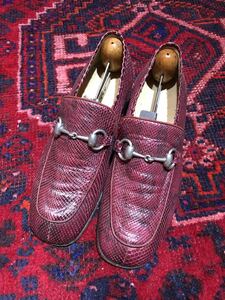 GUCCI PYSON LEATHER HORSE BIT LOAFER MADE IN ITALY/グッチパイソンレザーホースビットローファー35 C