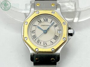 BA0602474　▽ 1円～！ Cartier カルティエ サントスオクタゴンSM 187903 アイボリー ベルト破損 レディース QZ クォーツ 腕時計 中古