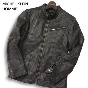 MK HOMME ミッシェルクラン オム 山羊革★ リアル ゴート レザー シングル ライダース ジャケット Sz.46　メンズ 黒　I4T02750_9#N