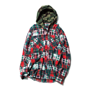 SOPHNET. 16AW パッチワークチェックフードネルシャツ S 新古品 PATCH WORK FLANNEL CHECK HOODED SHIRT ソフネット チェック 迷彩