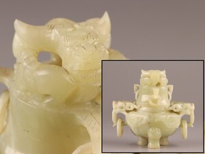 中国古玩 唐物 緑砡石 翡翠 遊環 置物 香炉 時代物 極上品 初だし品 D0083