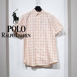 ボーイズ170（メンズS位） / 80s VINTAGE POLO RALPH LAUREN 緑タグ ポロ ラルフローレン チェック柄 B.D 半袖シャツ ブラウン ピンク 