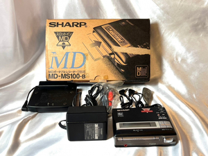 0-81-250107-SK18-SHARP シャープ-MD-MS100 MDポータブルレコーダー ブラック -通電動作確認済