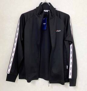 新品 M ★ FILA フィラ レディース ジャージ トップス ブラック ドライ ロゴライン 吸汗 速乾 UV加工 フルジップ 上着 ジャケット 黒