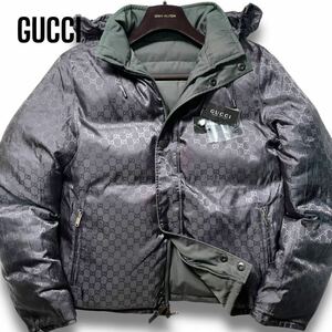 豪華!!全身GG柄!! GUCCI リバーシブル ダウンジャケット シェリーライン 2way フルジップ ブルゾン フード 収納 グッチ メンズ 46 M タグ付