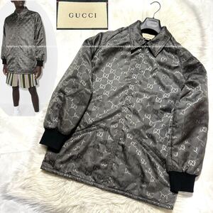 本物 美品 近年モデル グッチ GG Off The Grid グリッド モノグラム ブルゾン ジャケット 44 グレー シルバー GUCCI オーバーサイズ