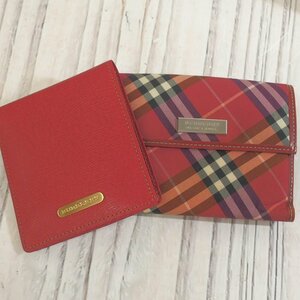 f002 Y1 バーバリー BURBERRY 二つ折り財布 レザー バーバリーブルーレーベル BURBERRY BLUE LABEL ノバチェック レッド系 2点セット