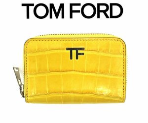 35万新品◆TOMFORD トムフォード 最高級アリゲーターレザーラウンドジップコイン＆カードケース 黄色 1円