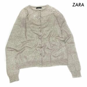 【送料無料】ZARA ザラ★レース切替 長袖カーディガン ベージュ レディース