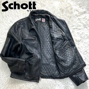 Schott ショット【廃盤544/size44/XL LL】レザージャケット ライダース トラッカー 襟付き 本革 牛革 カウハイド ブラック 黒 90s USA製