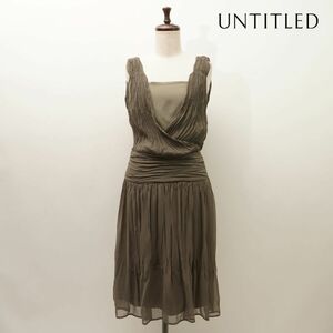 美品 UNTITLED アンタイトル ノースリーブギャザーワンピース ミモレ丈 レディース カーキ サイズ2*KC1411