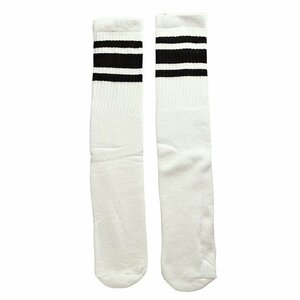 SkaterSocks (スケーターソックス) ロングソックス 靴下 Knee high White tube socks with Black stripes style 3 (22インチ)