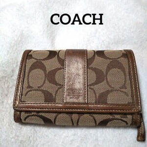 COACH コーチ シグネチャー折り財布 ヘリテージ キャンバス レザー ゴールド 総柄 ミニウォレット 2つ折り ブラウン 