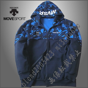 ■新品【DESCENTE MOVE SPORT】デサントムーヴスポーツ S-F-TECH防風ストレッチ 快適持続 フードBIGロゴ フルZIPジャケット■NV/L