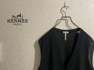 ◯ イタリア製 HERMES マルジェラ期 レーヨン ニット ベスト / エルメス カーディガン ノースリーブ ブラック 黒 L Ladies #Sirchive