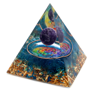 オルゴナイト ピラミッド アメジスト 丸玉入り 紫水晶 曼荼羅 orgonite pyramid 置物 天然石 パワーストーン 浄化