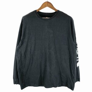 SALE/// Carhartt カーハート クルーネック 長袖Ｔシャツ 大きいサイズ ワーク 袖プリント オーバーサイズ ブラック (メンズ XL) P1456