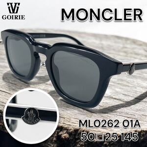 【未使用級/極美品】MONCLER モンクレール サングラス ML0262 袋付き 白×黒 イタリア製 ウェリントン型 50□25 145 カラーレンズ メンズ