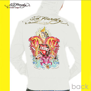 Ed Hardy エドハーディー メンズ ラブキル スローリー ベーシック フーディー Sサイズ ホワイト Mens パーカー バックプリント